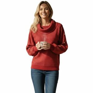 Rafaella Red & Gold Cowl Neck Sweater Perfect for Christmas Party Dolman Buttons